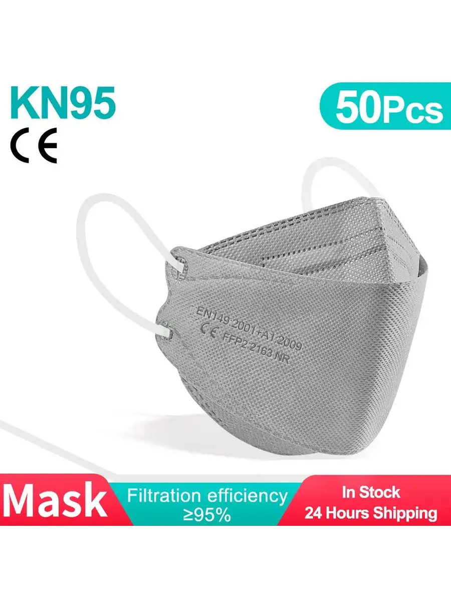 ETUUFI FFP2 Adult Face Masks Black 50-Pack Mask 200 Count, 50 Count