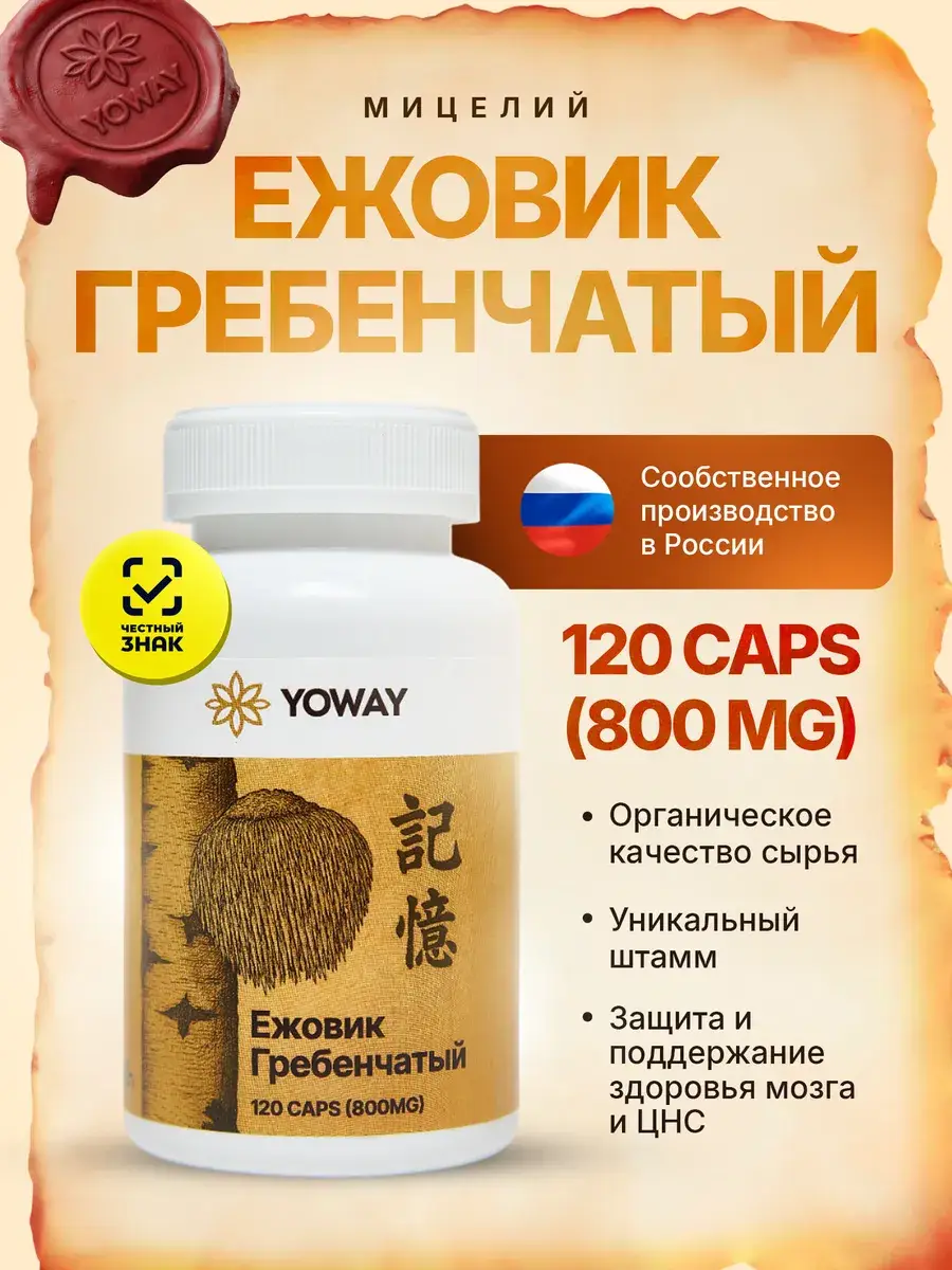 Yoway Lion's Mane Mycelium Capsules 120 Pack 800 mg, 120 Count