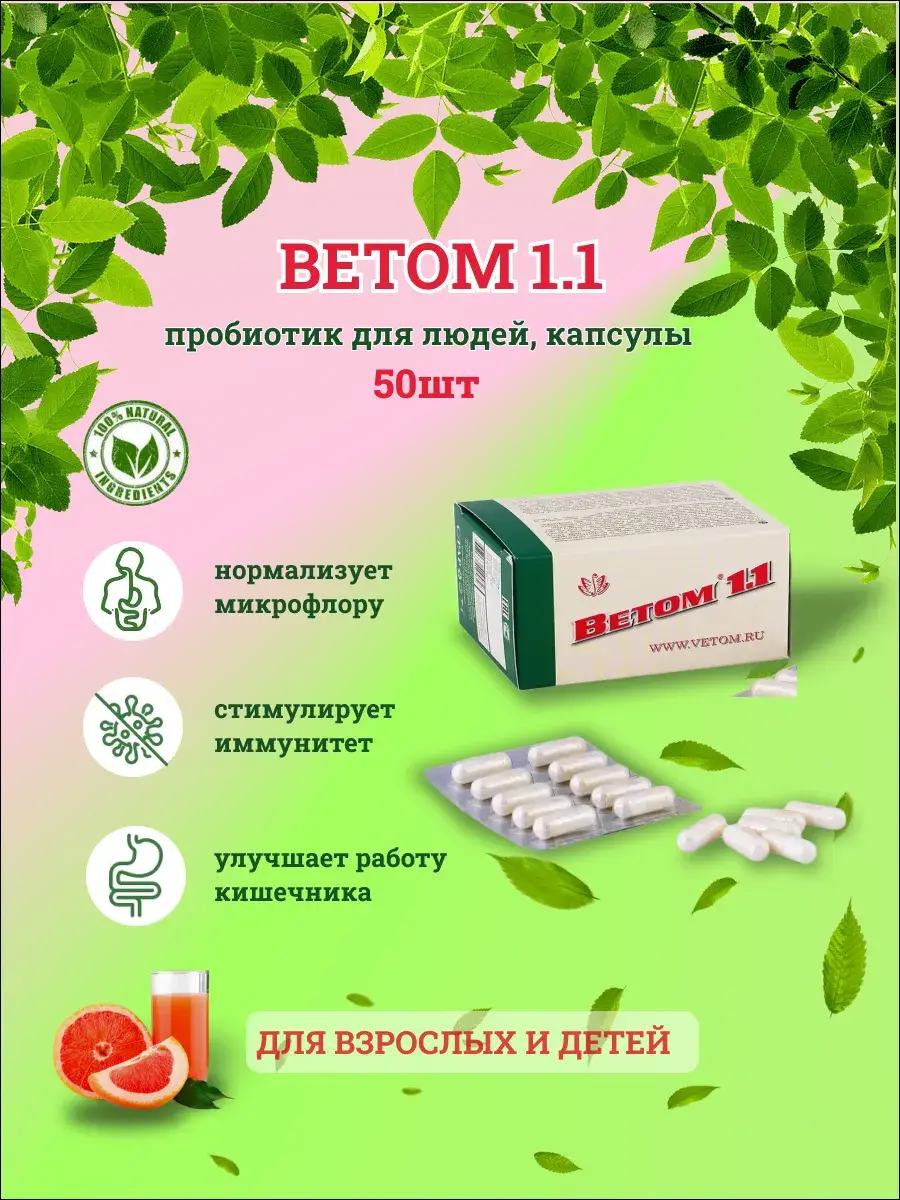 Vetom 1.1 Probiotic Capsules, 50 Count
