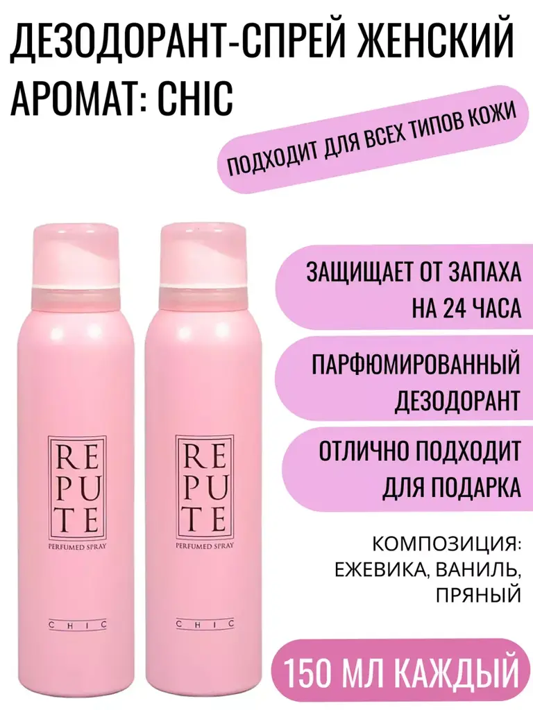 REPUTE Chic Aerosol Deodorant Spray 2 Pack 150 ml, 2 Count #1