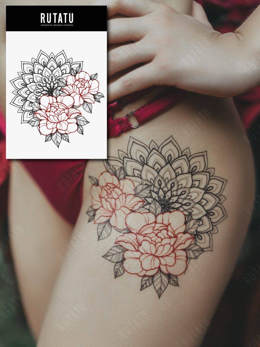 RUTATU Temporary Tattoo Peonies and Pattern