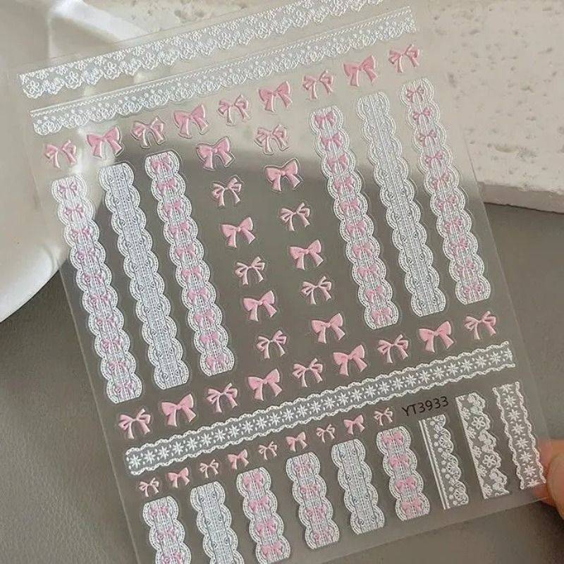 Pink Lace Bow Nail Stickers, 1 Pack