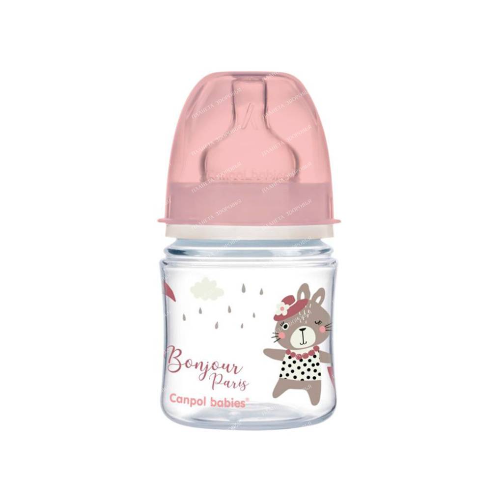 Canpol babies Plastic feeding bottle ("Bonjour Paris"0+/silicone teat) 120ml 35/231 pink