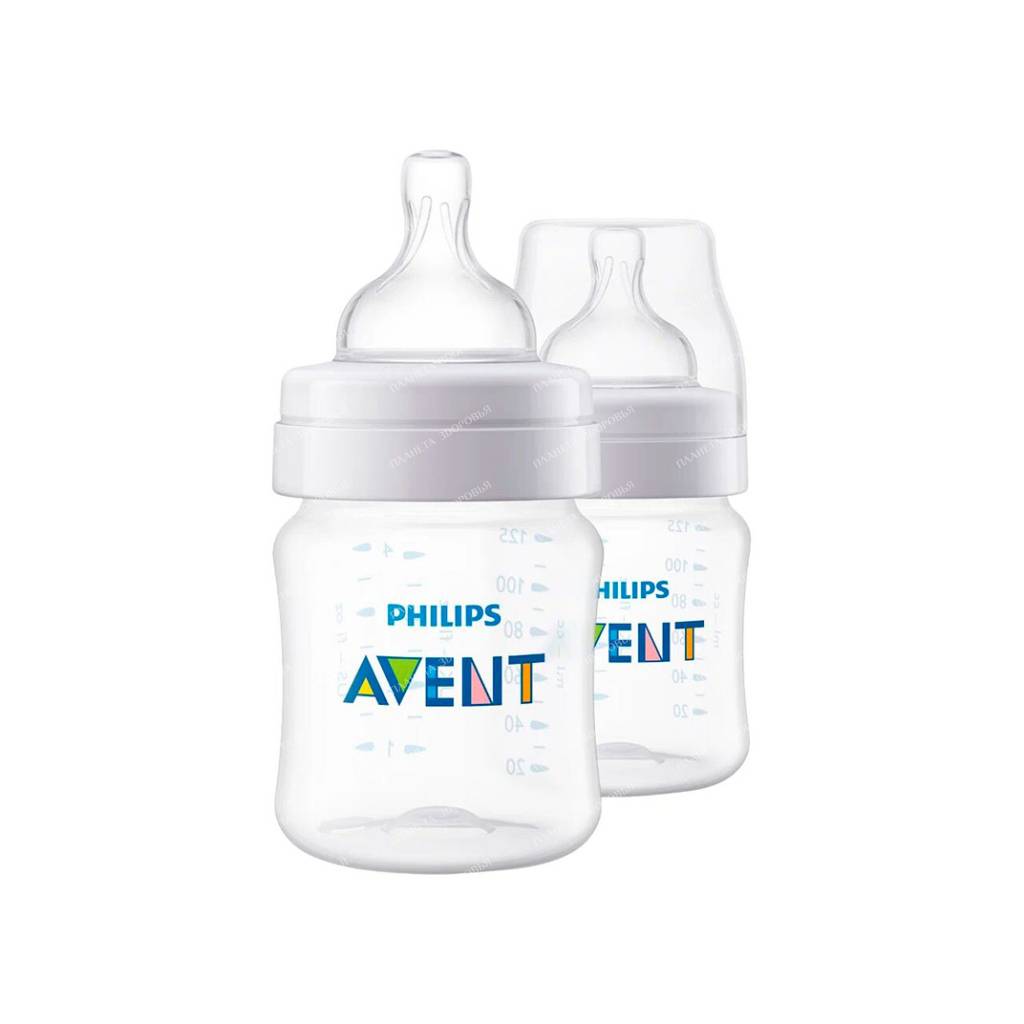 AVENT Polypropylene Bottles with Silicone Teats, Anti-colic Polypropylene Caps 125 ml SCF810/27 (pack of 2)