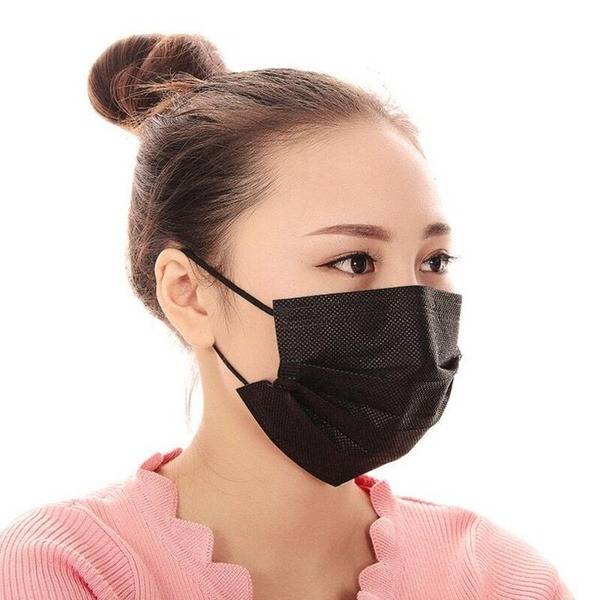 MAKINO Medical Black Face Mask, 3-Layer, Size L-S, 50 Count