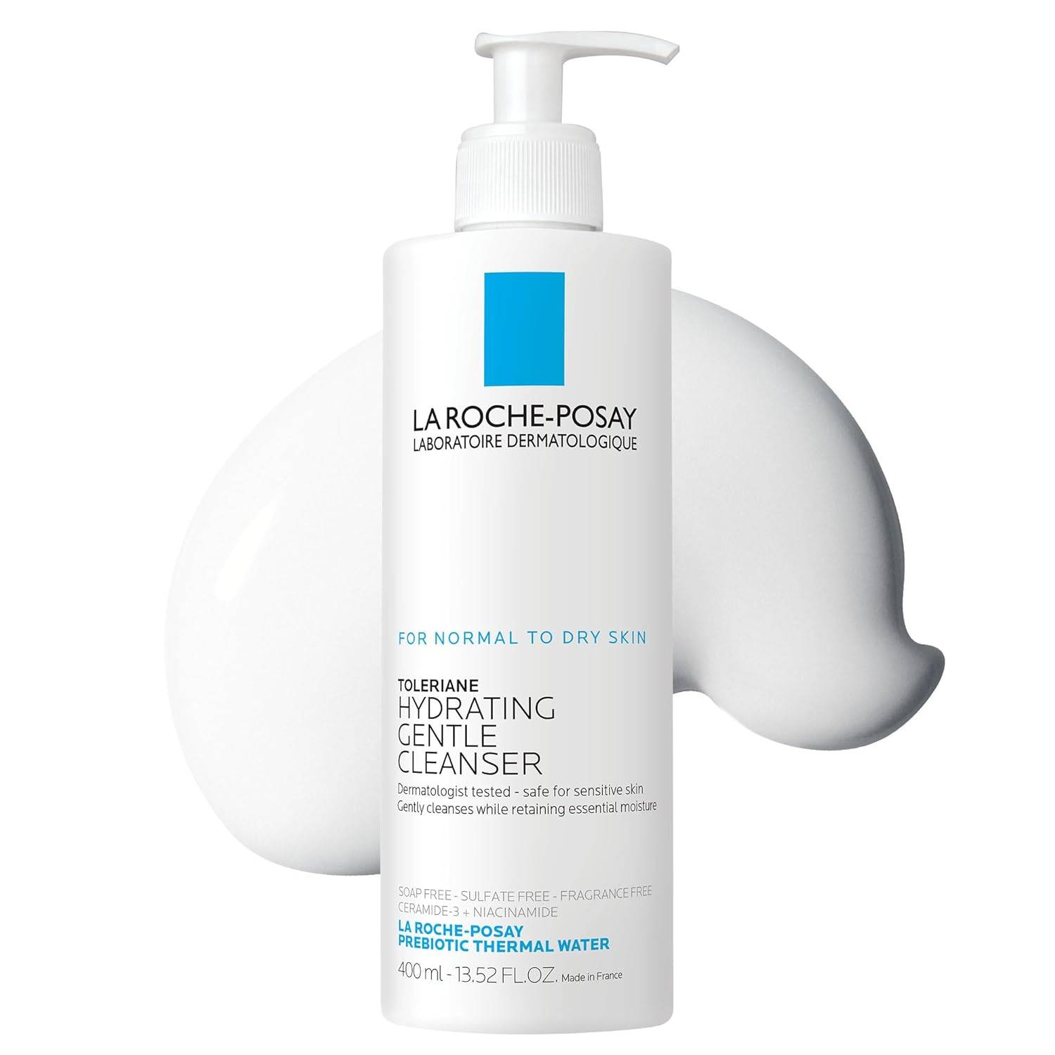 La Roche-Posay Toleriane Hydrating Gentle Face Cleanser, Hydrating Facial Cleanser With Niacinamide + Ceramides, Daily Face Wash For Dry Skin To Normal Skin, Sensitive Skin Tested, Fragrance Free 15.4 ounces