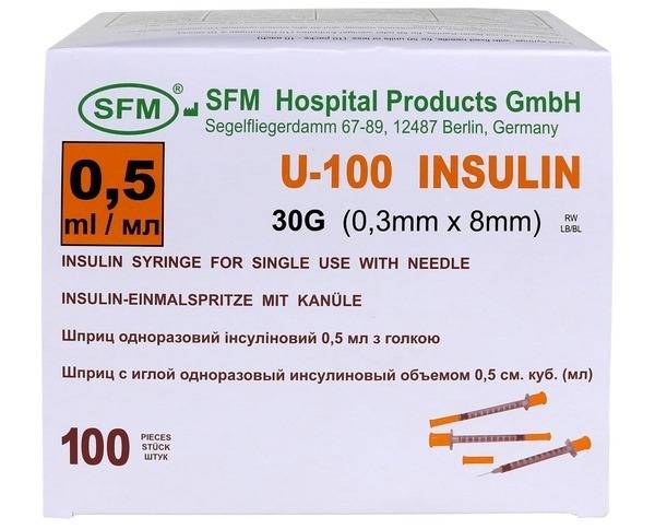 Insulin Syringe 0.5ml, U-100, 30G x 8mm Needle (100 Pack)