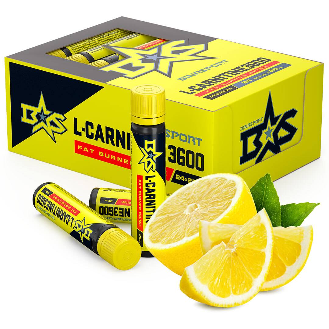 Binasport L-Carnitine Liquid Lemon 24 Vials 3600 mg, 25 ml