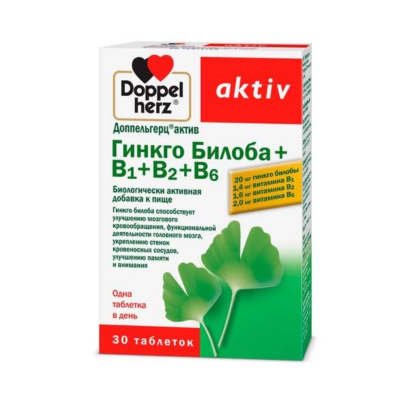 Doppelherz Aktiv Ginkgo Biloba with B1, B2, B6 Vitamins for Adult Memory & Concentration, 30 Tablets