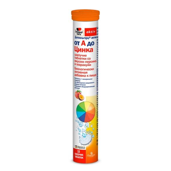 Doppelherz Active A to Zinc Multivitamin Effervescent Tablets Peach Passionfruit 15 Count