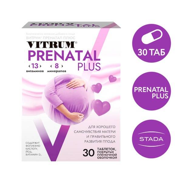 Vitrum Prenatal Plus 30 Tablets Dietary Supplement with Folic Acid, Iron, Iodine for Pregnancy and Breastfeeding