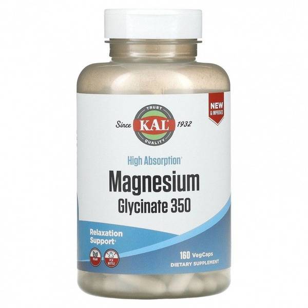 KAL Magnesium Glycinate: High Absorption, 160 Vegetarian Capsules