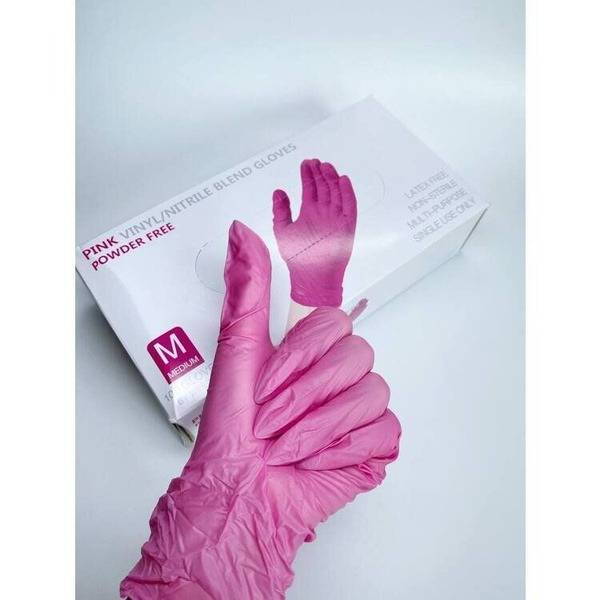 Powder Free M Nitrile-Vinyl Gloves Pink 50 pairs