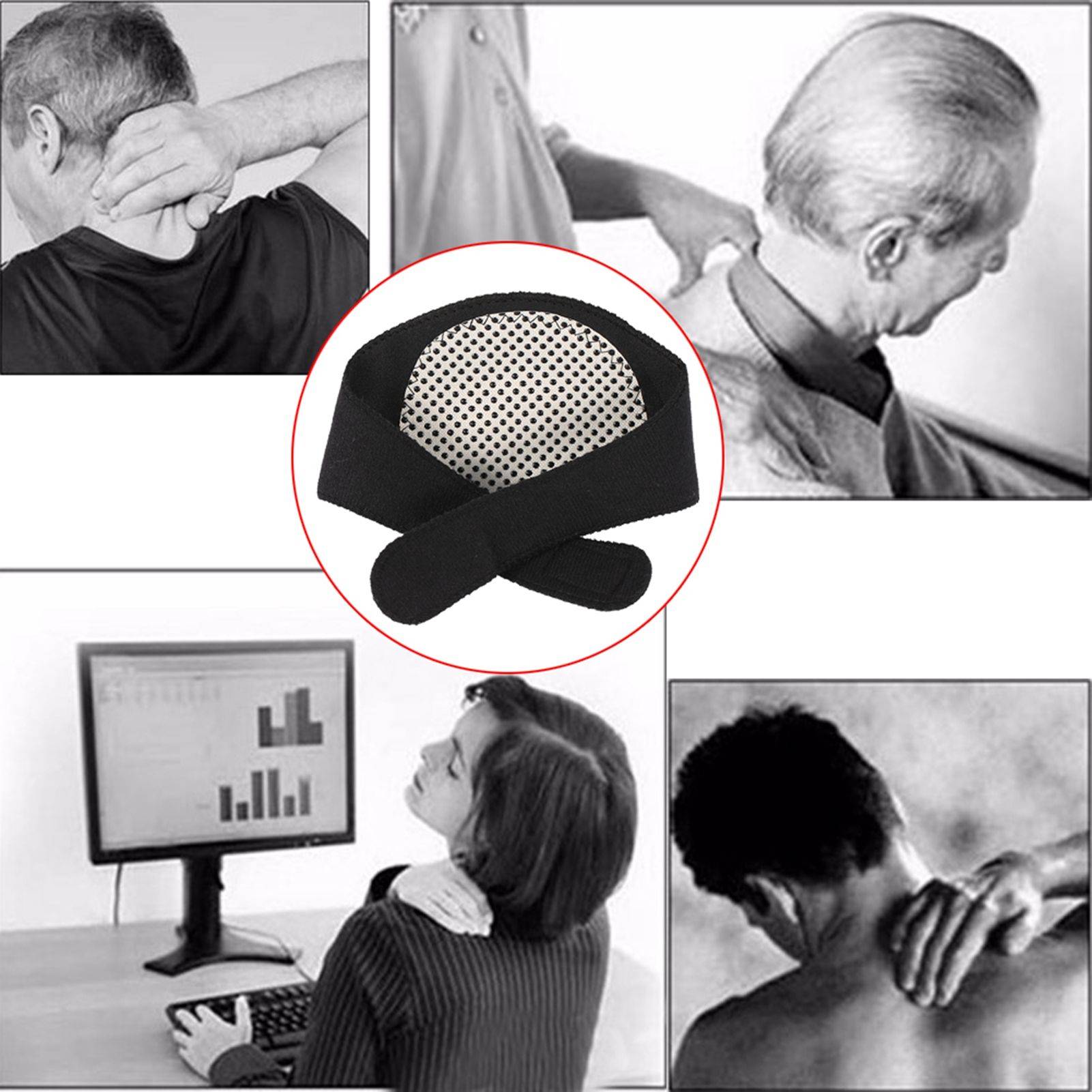 Tourmaline Self-Heating Neck Collar with Bamboo Charcoal and Magnets, Black #10