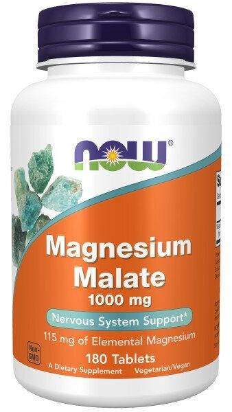 NOW Foods Magnesium Malate 1000mg - Support Nervous System Health (180 Tablets)