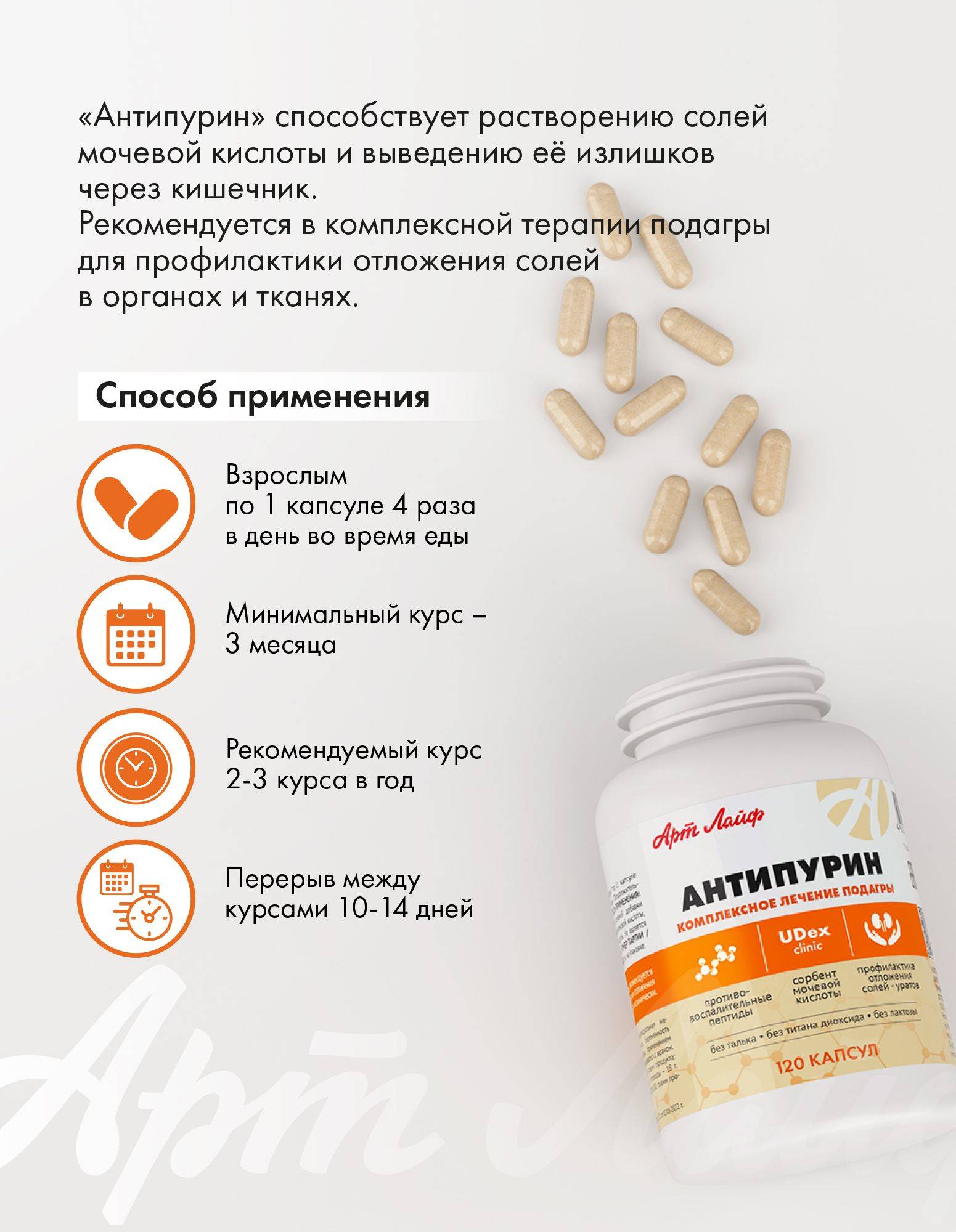 Art Life Antipurin Correction of Purine Metabolism and Blood Uric Acid Support, 120 Capsules #10