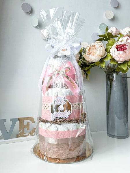 Pink Diaper Cake Girl Baby Shower