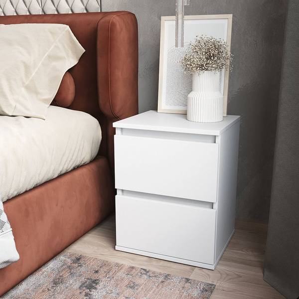 White Narrow Nightstand with Drawers