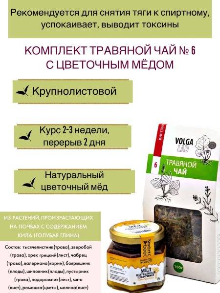 Volgaladya No. 6 Anti-Alcohol Herbal Tea with Flower Honey - Petrovich - 70/140g