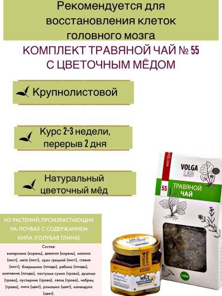 VolgaLad Herbal Tea Set #55 for Brain Cell Recovery with Honey – 70g/140g