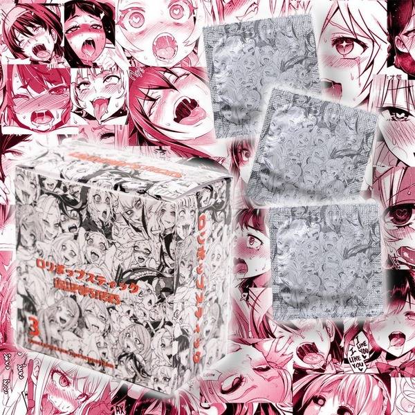 Ahegao Anime Lollipopsticks Classic Condoms, 3 Pack 3 Count