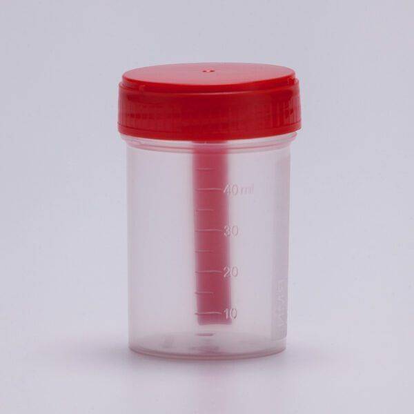 Specimen Container, Clear/Red, 10-Pack
