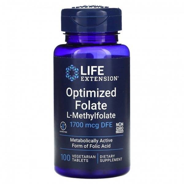Life Extension Optimized Folate Supplement - 1700 mcg DFE, 100 Vegan Tablets