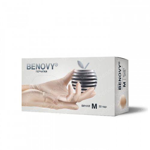Benovy Medical Examination Gloves, Transparent, Size L, 50 Pairs