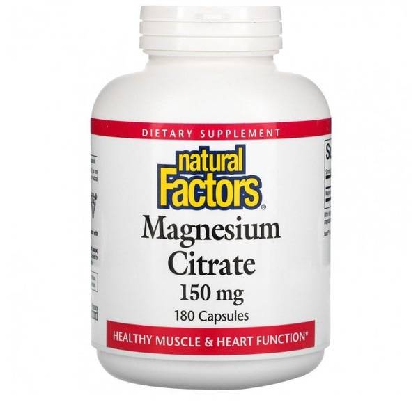 Natural Factors Magnesium Citrate 150 mg, 180 Capsules