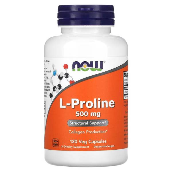 NOW Foods L-Proline 500 mg, 120 Vegetarian Capsules