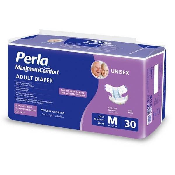 Perla Eco Adult Diapers, Medium (30 Count), 85-125cm Waist