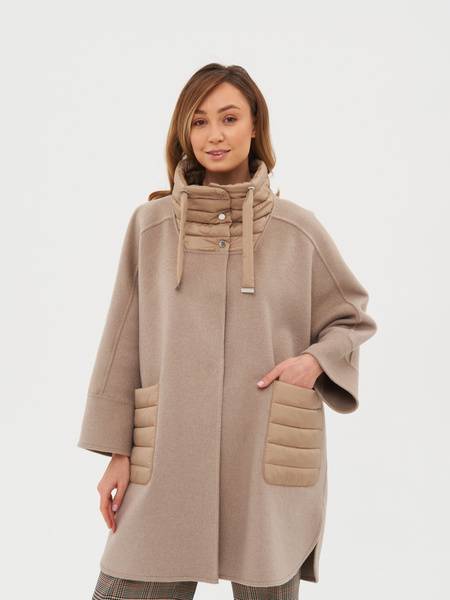 Gerry Weber Women's Oversize Coat in Beige Drape Fabric, 90cm Length