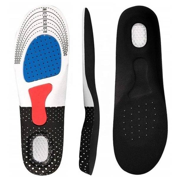 Sports Orthopedic Insoles with Shock-Absorbing Heel, Size 40-46, Black, 1 Pair