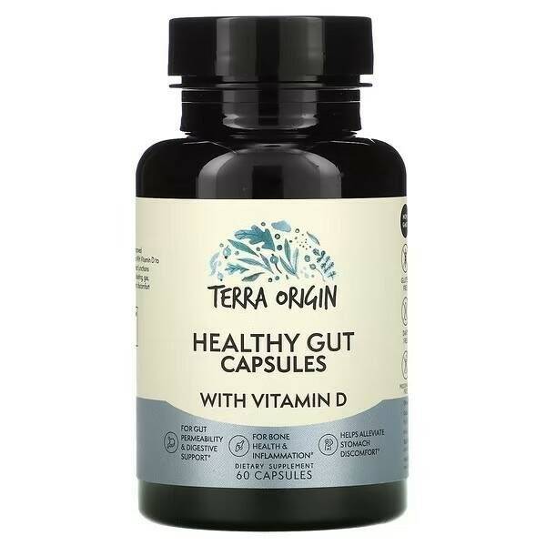 Terra Origin Healthy Gut Capsules, 60 count, unflavored dietary supplement with vitamin D