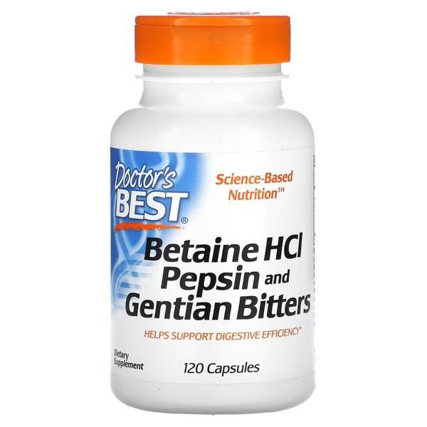 Doctor's Best Betaine HCL Pepsin 650 mg 120 Plant-Based Capsules