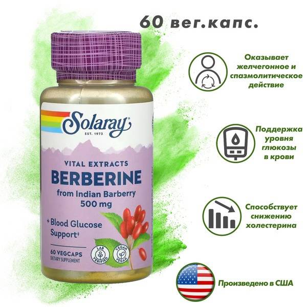 Solaray Berberine 500mg, 60 Vegetarian Capsules - Natural Supplement from Indian Barberry