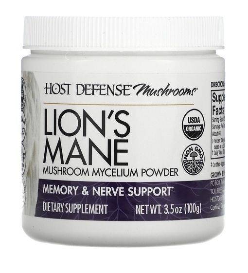 Fungi Perfecti Host Defense Lion's Mane Mushroom Powder for Brain Support - 100g