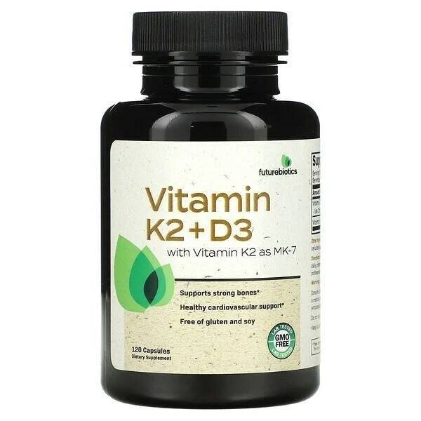 FutureBiotics Vitamin K2 + D3 Capsules, 120 count