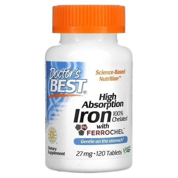 Doctor's Best Iron with Ferrochel, 27mg, 120 Tablets