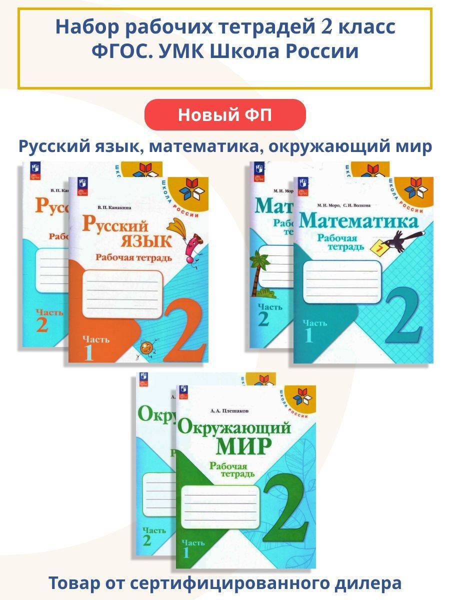 Набор рабочих тетрадей Математика, русский язык, окружающий мир 2 класс (к новому ФП). ФГОС | Reference Book