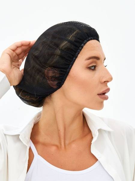 Decast Medical Cap Black Universal Size 54–60 Polyethylene Mesh