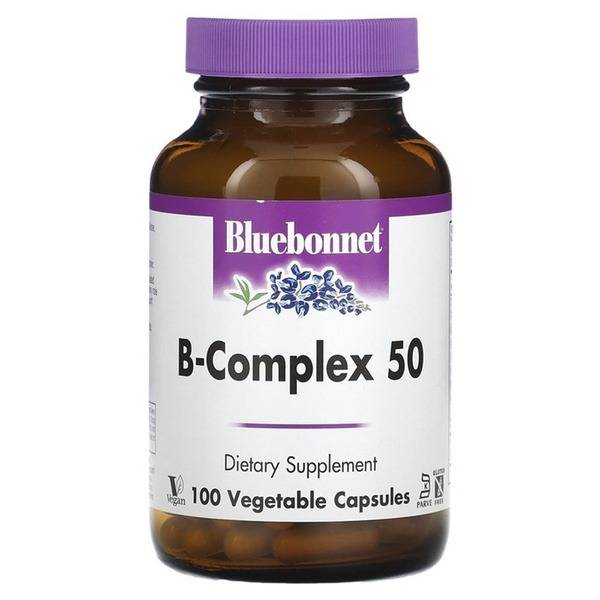 Bluebonnet Nutrition B-Complex 50 B Vitamins Dietary Supplement, 100 Vegetarian Capsules