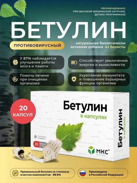 Betulin Supplement: 20 x 300mg Capsules