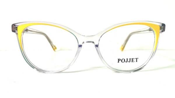 Pojjet Women's Eyeglass Frame Cat Eye Transparent Yellow