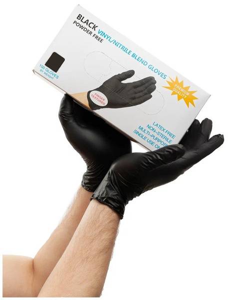 Wally Plastic Nitrile Gloves, Black, Size XL, 50 Pairs
