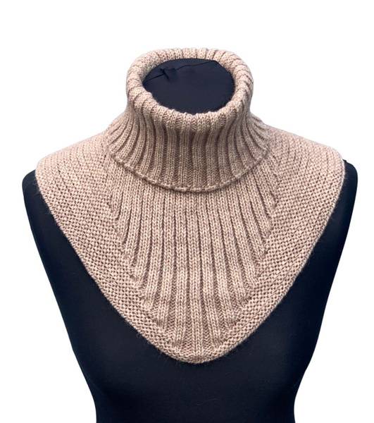 Women's Bib Front Scarf, Beige Geometric Pattern, Wool-Acrylic Blend, Size 46-56