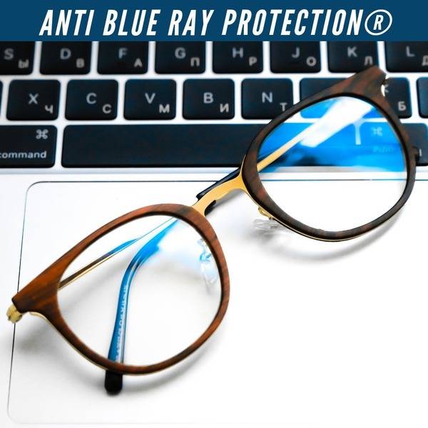 Computer Glasses, Square Frame, Wood Color, Blue Blocker and UV Filter Lenses