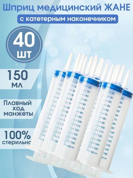 Janet Syringe, 150 ml, Catheter Tip, 40 Count