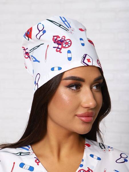 Medical Cap with Print / Nurse Cap / Tie-Back Medical Cap (54-60)