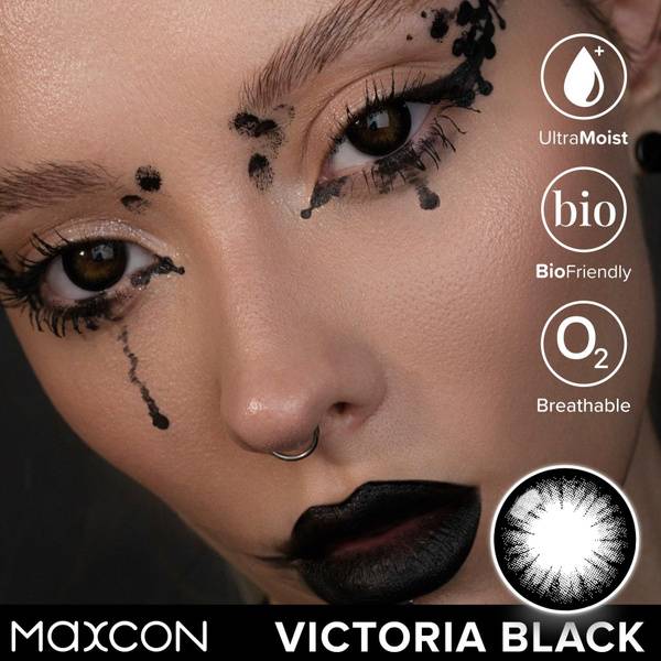 MAXCON Obsidian Black Contact Lenses, 0.00, 3-Month Replacement, 2 Lenses